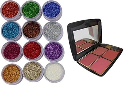 Elecsera Eye Shadow Glitter Powder Set With Blusher in 4 Color (2 Items in the set)