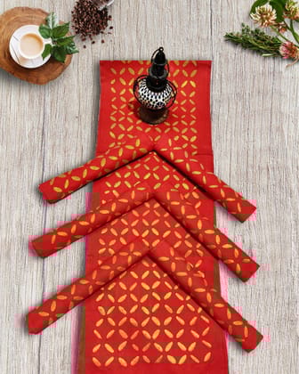 Crimson Cotton Table Runner & Mats Applique Red
