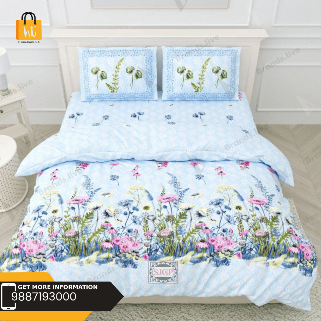 3001-Hometrade India-Standard King Size (90*108 Inches) Double Bedsheet With 2 Pillow Cover-RJ-14-Jaipur lining-3252