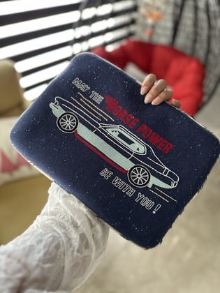 KRI India Tots Horse Power Quilted Laptop Cover|10.2 inches | Dark ink Blue & Off-White  | Wash & Care | 100% Cotton | Handcrafted in India. 100% organic & natural.