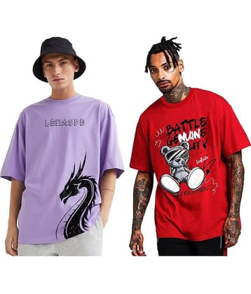 Leotude Pack of 2 Cotton Blend Oversized Fit Men's T-Shirt ( Red )