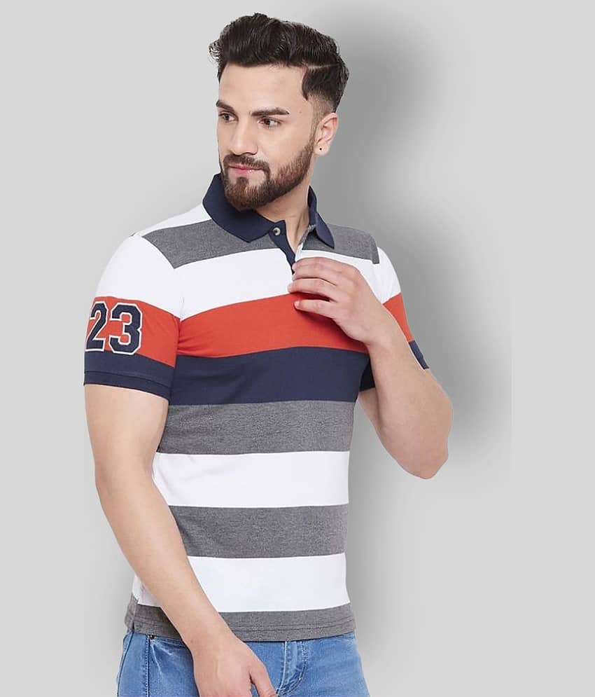 AUSTIN WOOD Pack of 1 Cotton Blend Regular Fit Striped Half Sleeves Men's Polo T Shirt ( Multicolor )