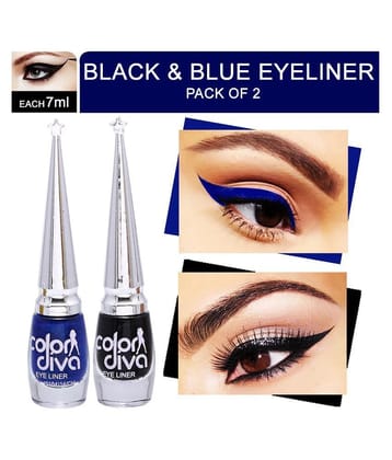 Color Diva Eye Liner, Water Resistant, Long-Lasting, 6ml (Black & Blue) Matte Finish