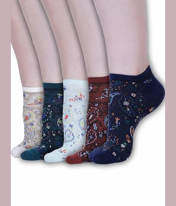 Dollar Pack of 5 Women's Cotton Blend Ankle Length Socks ( Multicolor )