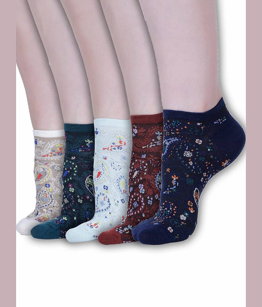 Dollar Pack of 5 Women's Cotton Blend Ankle Length Socks ( Multicolor )
