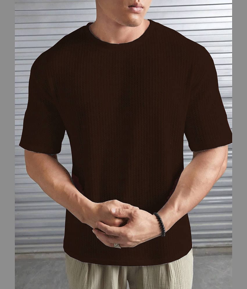AIN6 Cotton Blend Regular Fit Self Design Half Sleeves Men's Round T-Shirt - Brown ( Pack of 1 )