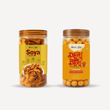 Blute life Millet Masala Chips and Roasted/Flavoured Makhana Combo 150g + 80g Pack (Soya Chips & Peri Peri Magic Makhana Combo, Masala & Peri Peri Magic)