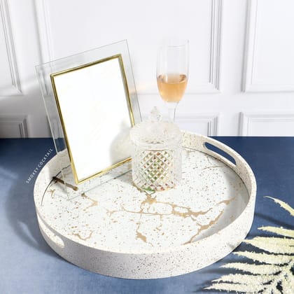 Round Marble Look Luxury Serving Tray-Large
