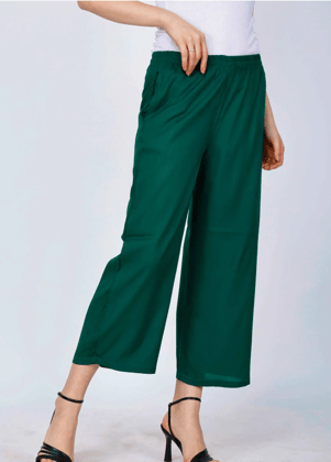 Sufiana Dark Green Palazzo Pants for Women in Viscose Rayon Sufiana Dark Green Palazzo Pants for Women in Viscose Rayon