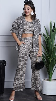 Brown Color Floral Printed Cotton Co-ord Set-s