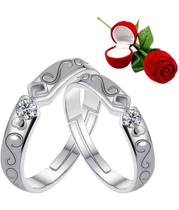 Silver Shine Silver Plated Adjustable Couple Ring with 1 Piece Red Rose Gift Box  for Men and Women