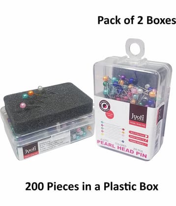 Jyoti Pearl Head Pins Round Multicolored for Tailoring, Dressmaking, Crafting, Sewing, Ornament, Patch Work, Florist, Decorating, Hijab, and Scarf for Women, (200 Pins in a Plastic Box) - Pack of 2