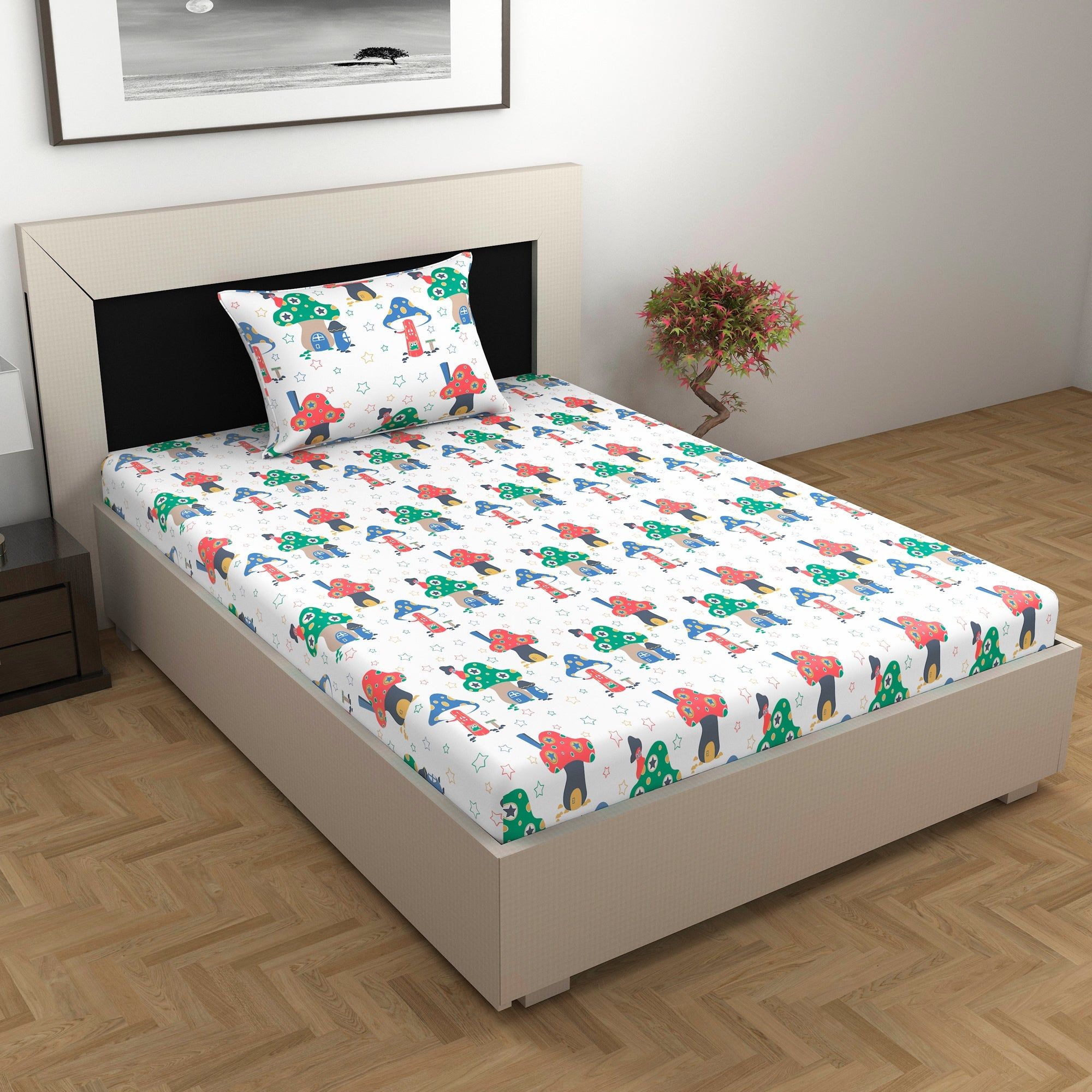 Velvet White Kids Pattern Single Bed Bedsheet-Single / Velvet White / SS-7002-SB