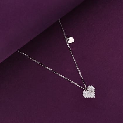 Sterling Silver Crystal Heart Necklace-White Stone / Silver