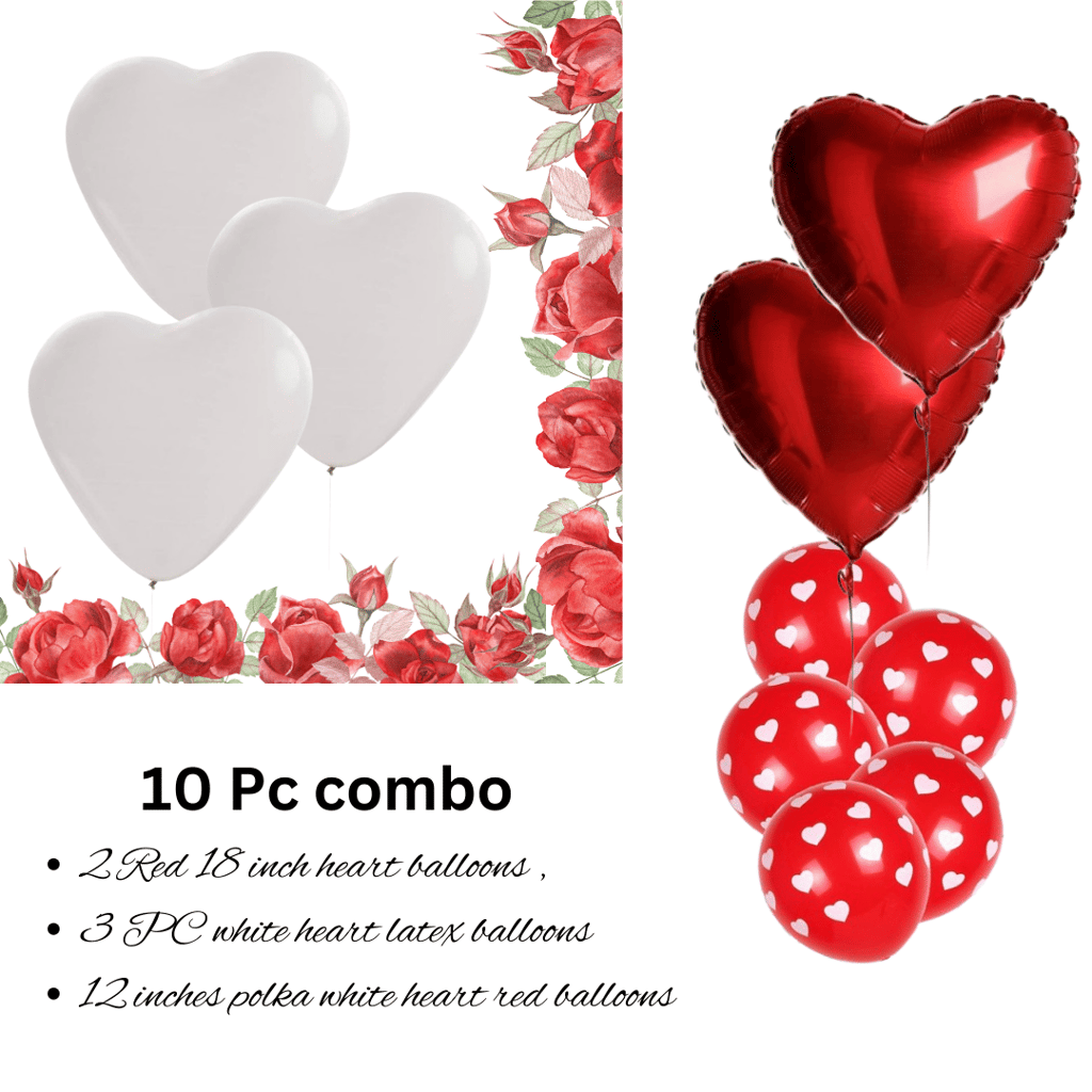 Foil Heart With Latex Balloon Combo - 10PC - Party and Festive Needs | Buy online on ZillyBuy