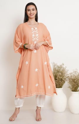 Peach Embroidery Kaftan-S / Peach