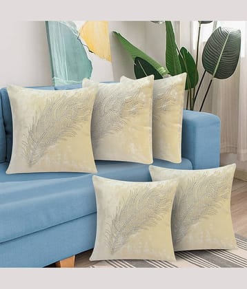 JDXONLINESALE Set of 5 Velvet Sequined Square Cushion Cover (40X40)cm - Cream