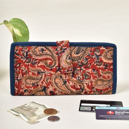 Red kalamkari and jute ladies wallet