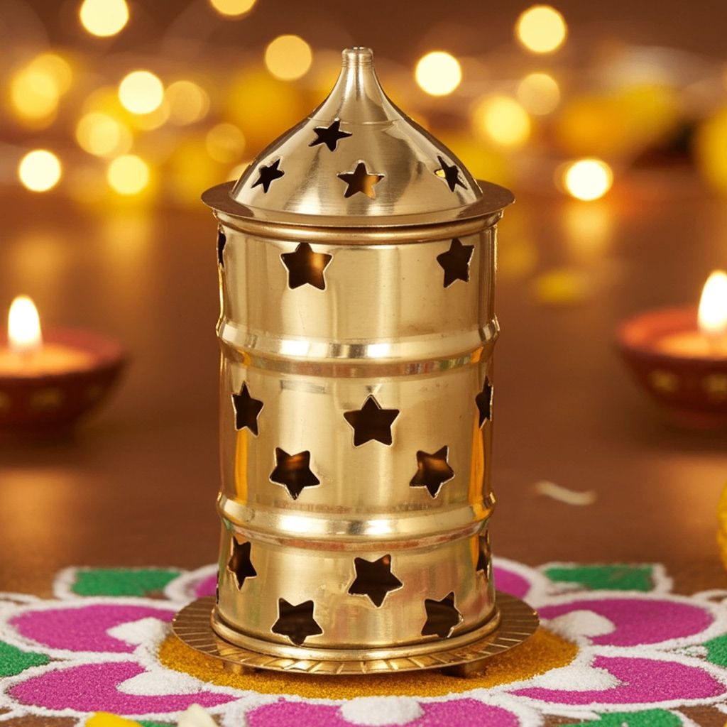 Brass Table Decor Oil Lamp, Deepak  - Artistic Hanging Lamp for Puja Room, Height : 4.5 Inch (ZMAS539 A)
