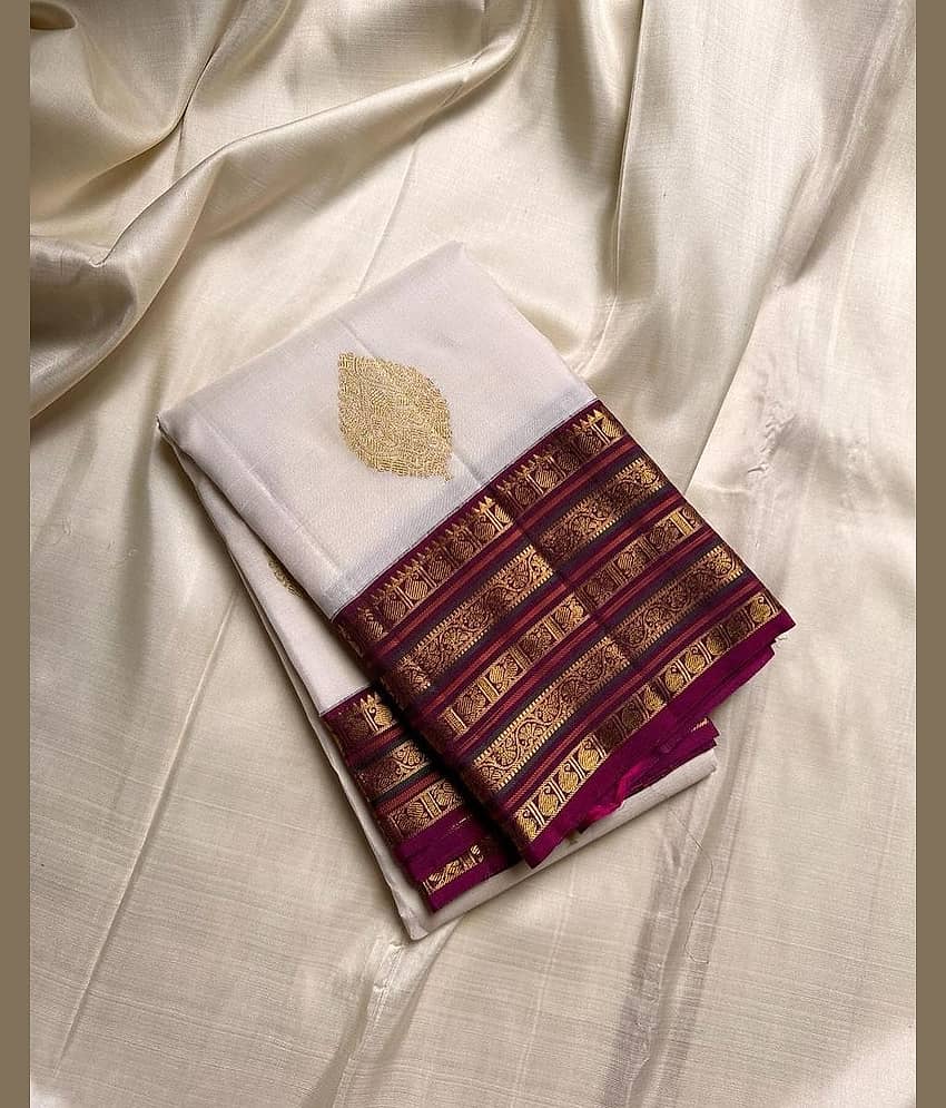 fab woven Art Silk Woven Design Banarasi saree With Unstitched Blouse Piece ( White )