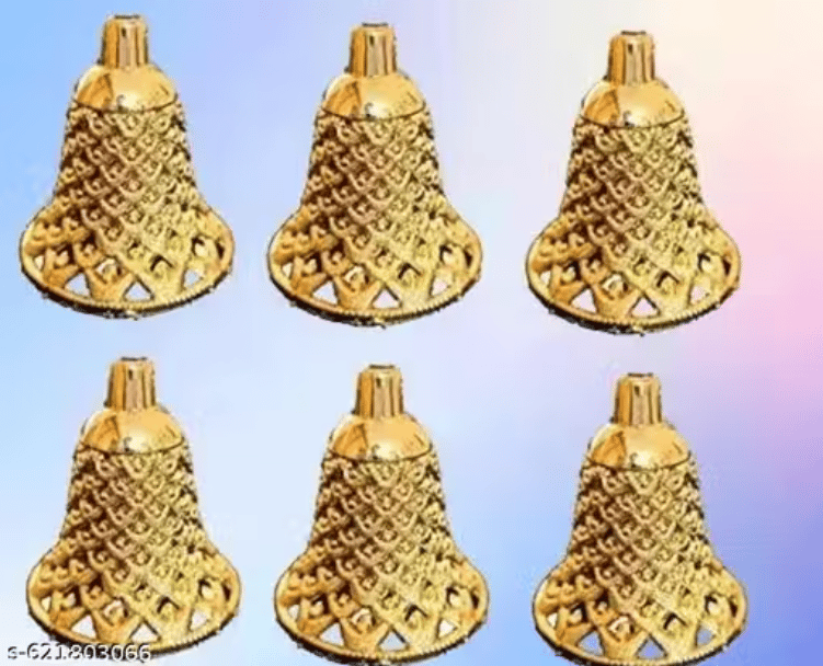 CHRISTMAS HANGING GOLDEN BELLS SET OF 6 Ornamental bells pack of 6