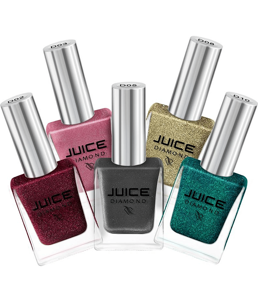 Juice Berry,Pink,SilverBullet,Magic,Aqua Nail Polish D02,D03,D05,D08,D10 Multi Shimmer Pack of 5 55 mL