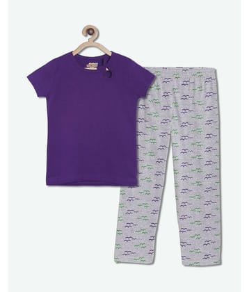 Sini Mini - Purple Cotton Girls Shirt With Pants ( Pack of 1 ) - None
