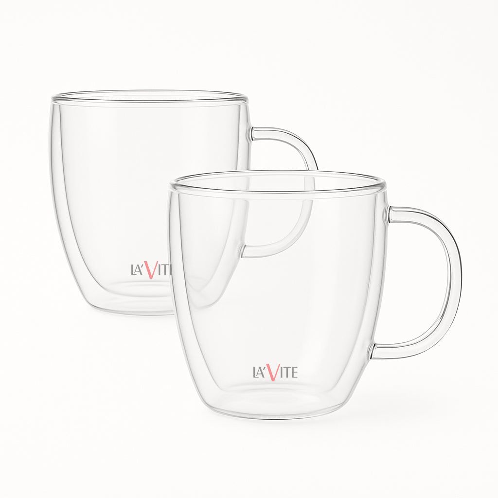 250ml Double-Walled Borosilicate Glass Cups | Transparent Insulated Coffee Mugs for Hot & Cold Beverages (Set of 2)-Plain