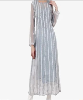 Lucknowi Chikankari Grey Georgette Embroidery Anarkali Kurta