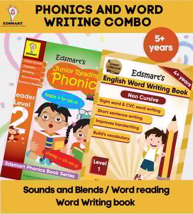 English Reading and Writing Combo for 4 years old - Word Writing Book Level 1 and English Phonics Level 2 - Teaches- reading sounds, blends, words & writing sight words, CVC words and more [Paperback] [Jan 01, 2023] Edsmart Edu Services Pvt Ltd