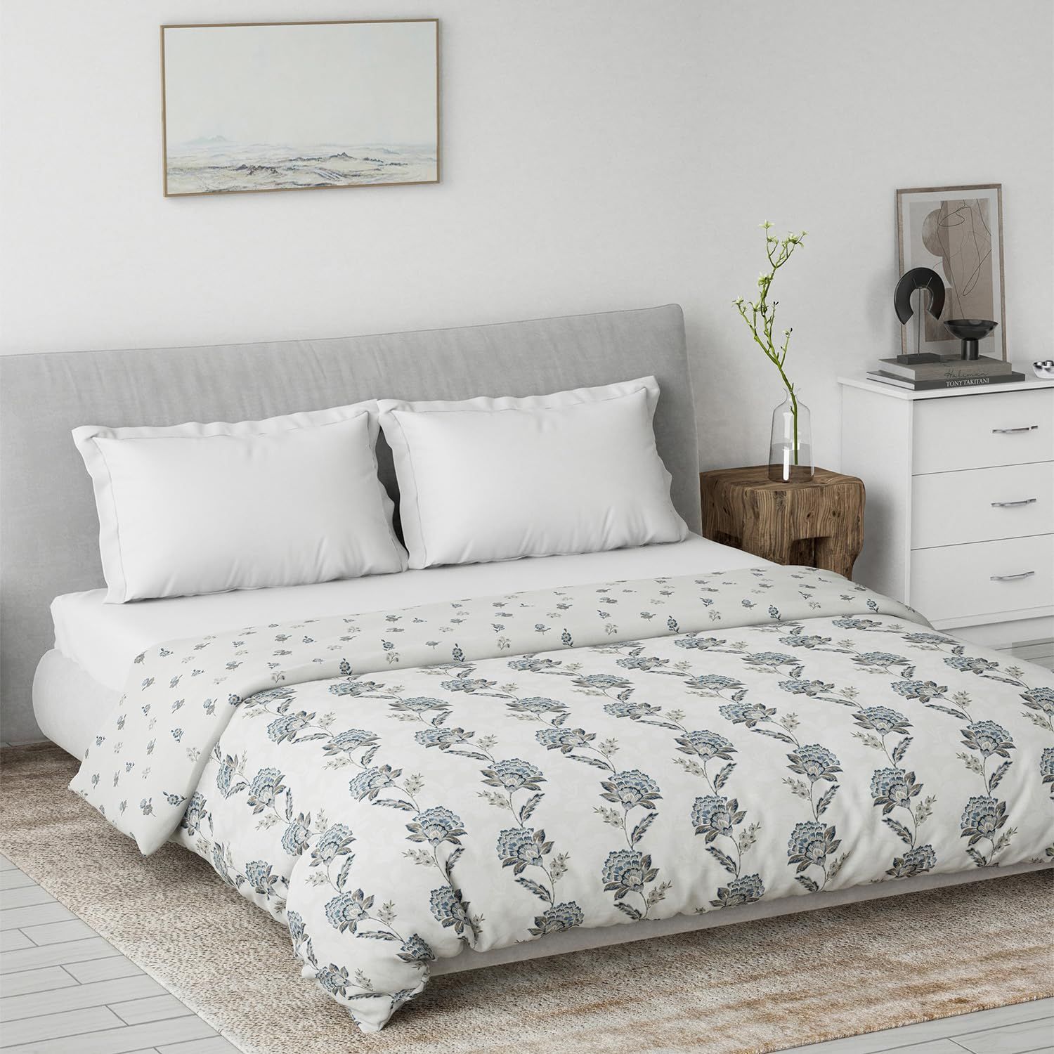 DDECOR - Primary Collection 100% Cotton Floral Pattern VOIL Queen Dohar |229 CM X 254 CM| - Grey