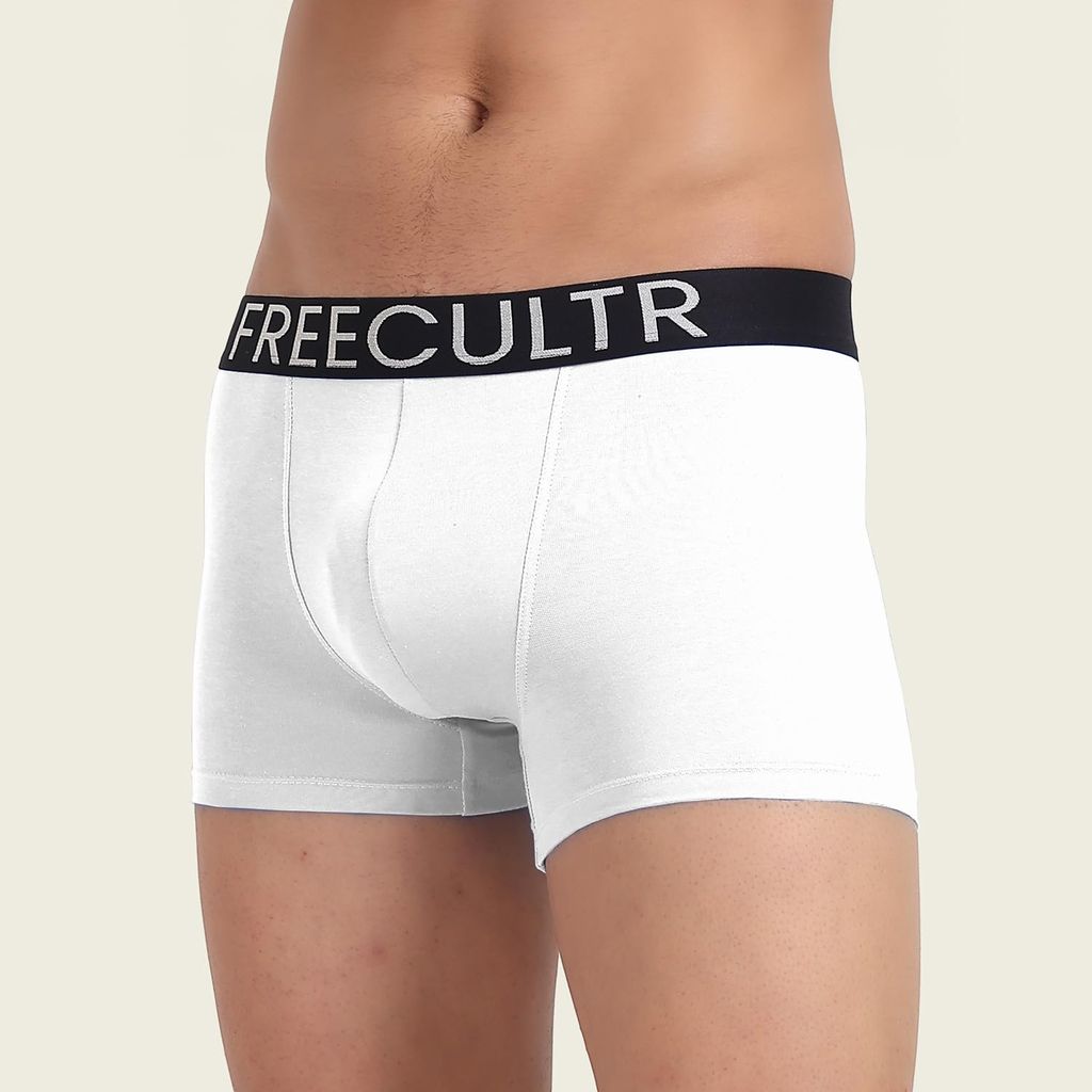Freecultr Men's Underwear Organic Cotton (Ultrasoft Waistband) Premium Snug-Fit Trunk Pack of 1-White