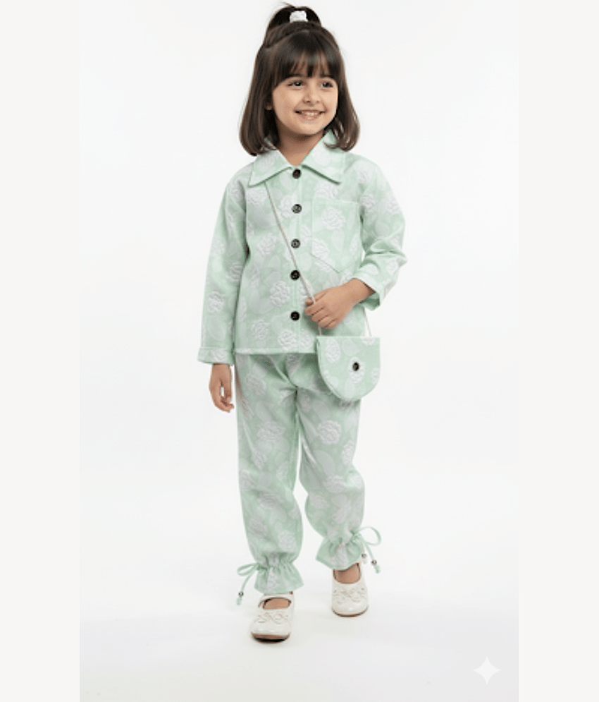 DS DRESSES Pack of 1 Girls Cotton Blend Shirt & Pant ( Green )
