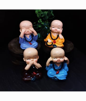 AFTERSTITCH Baby buddha monk set of 4 idol Mala statue for car deshboard Home decor Figurine 7 cm  (Pack of 4)