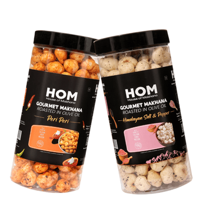 GOURMET MAKHANA Roasted in Olive Oil | Flavors Himalayan Salt and Pepper & Peri Peri | Combo Of 2, 65g Each. - 130 gm