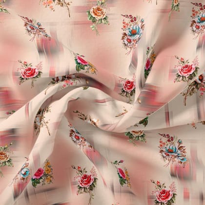 Red Roses With Peach Rose Blury Texture Digital Printed Fabric-Polyester / Japan Satin / 110 CM | 43 Inch
