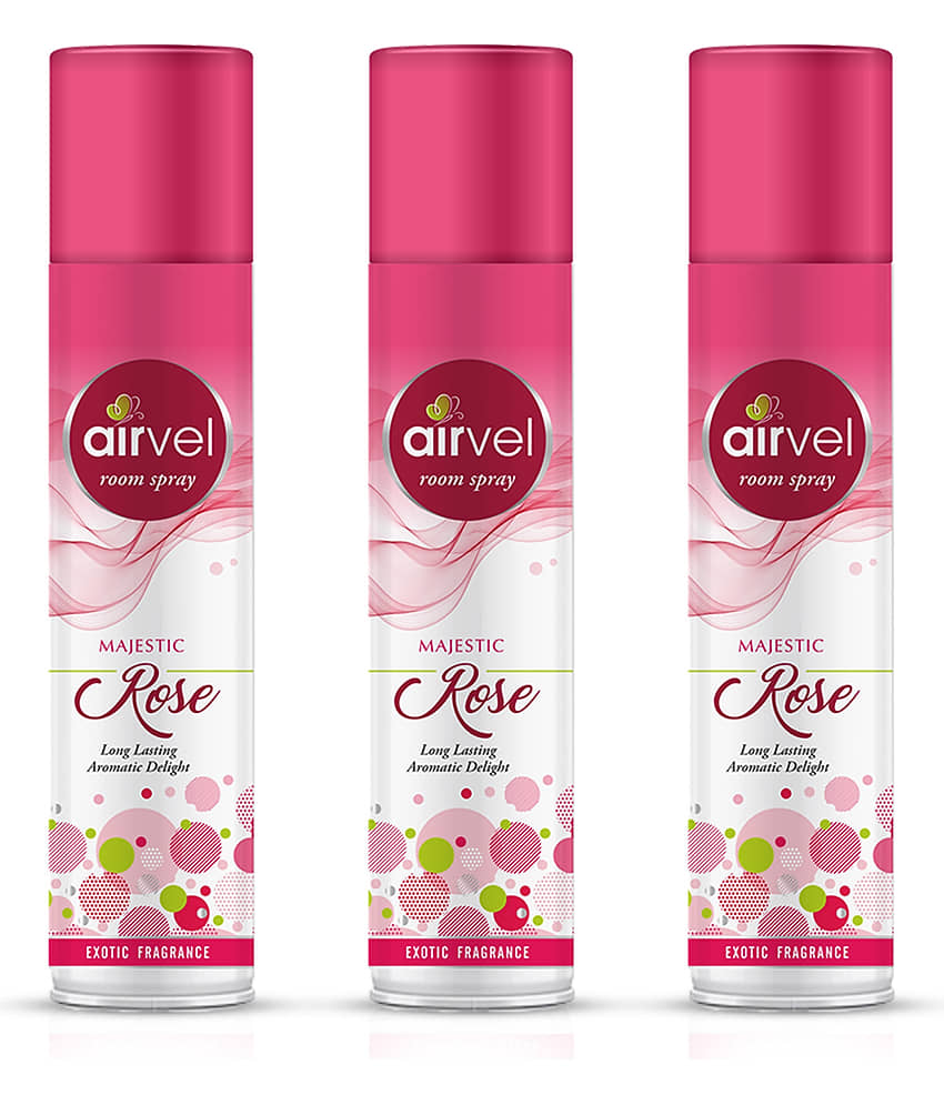 Airvel Rose Fragrance Room Spray Air Freshener for Home, Bathroom and Car 217ml ( Pack of 3 )