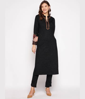 zigo Woollen Embroidered Kurti With Palazzo Women's Stitched Salwar Suit - Black ( Pack of 1 )