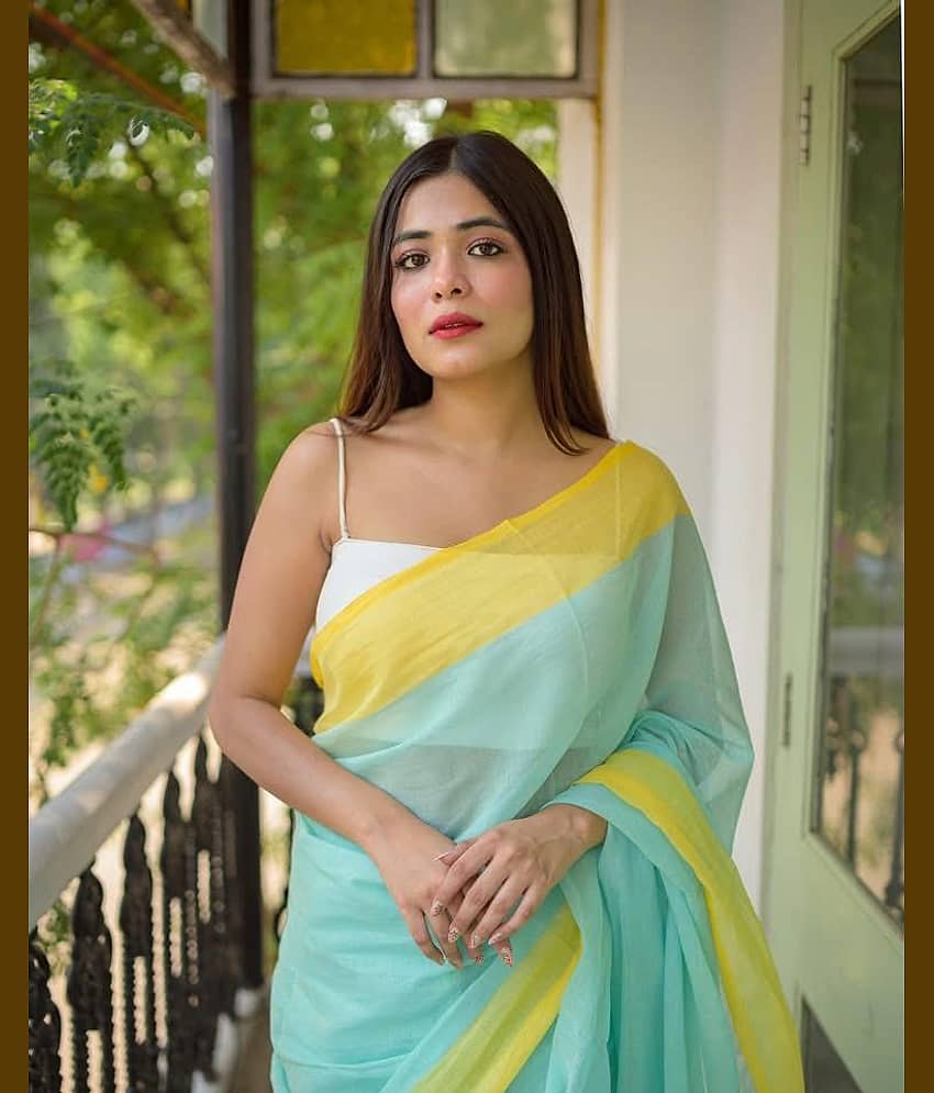 SARADA HANDLOOM Cotton Woven Saree With Blouse Piece ( Lime Green , Pack of 1 )