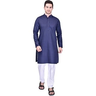 PrintCultr Men Kurta and Pyjama Set (Dark Blue, White)