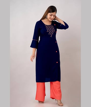 Kapadia - Navy Blue Rayon Women's Straight Kurti ( Pack of 1 )