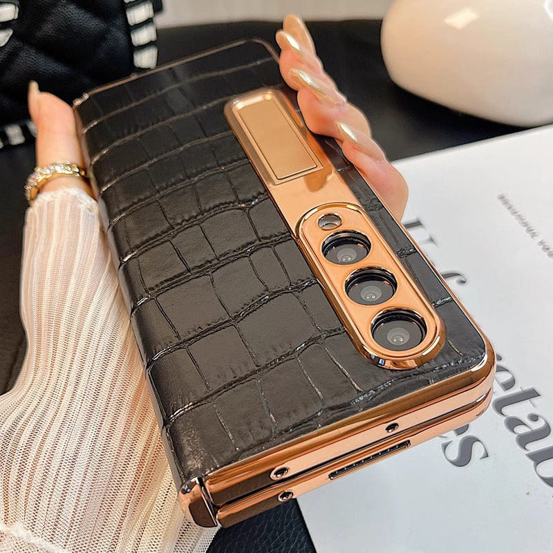 Jet Black Croco Leather Luxury Cover-Samsung Galaxy Z Fold 4