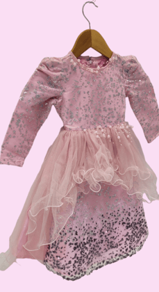 Girls Pink Net Printed party Wear Long Gown-LG-182 / Light Pink / 16