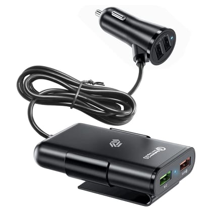 Muvit 40W Car Charger Front Back Seat 4 Ports with 6 Feet Extension Cable - Black