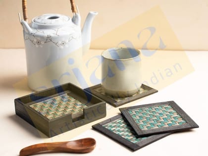 Srjana Handcrafted Handwoven Bamboo Coaster Set with Wooden Case Srjana Handcrafted Handwoven Bamboo Coaster Set with Wooden Case