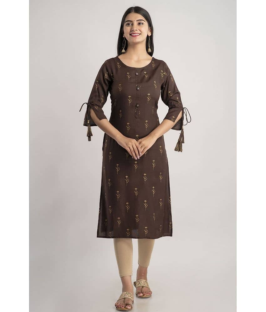 MAUKA - Brown Rayon Women's Straight Kurti ( Pack of 1 )