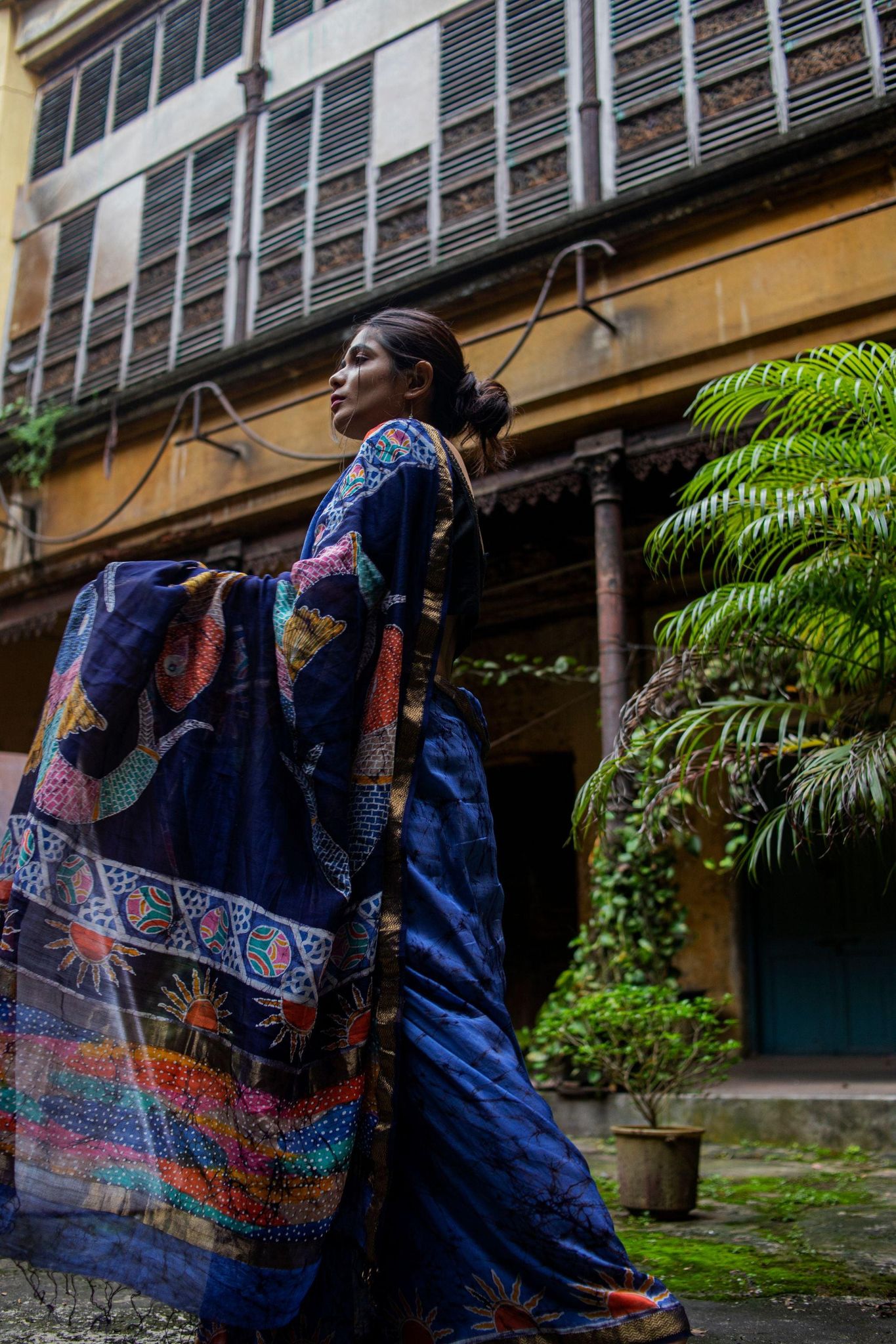 Batik Maheswari saree - Narmada- Matsya-Chanderi