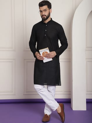 Sojanya Ethnic Motifs Embroidered Thread Work Pure Cotton Black Straight Kurta With Churidar-38