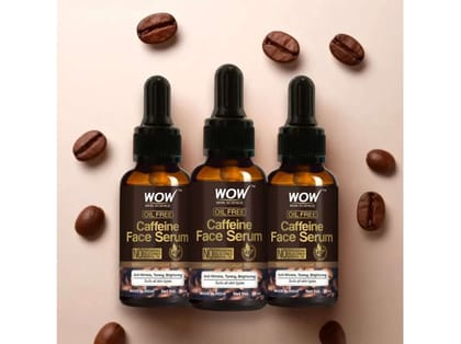 WOW Caffeine Face Serum, Quick Absorbing, OIL FREE, Anti-aging, Anti-wrinkles & Acne Refresh, Revive & Restore Skin - 30ml  ( Pack Of 3)