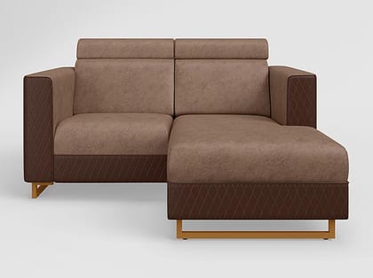 Nebula V3 2-Seater Fabric L Shape Sofa (3-Year Warranty, Solid Wood, Brown)